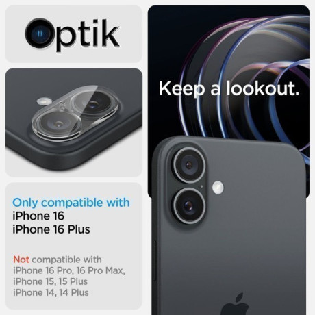Комплект защитных стекол на камеру Spigen Optik Glas.tR 2 pcs для iPhone 16 / 16 Plus - transparent