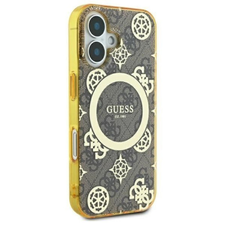 Оригинальный чехол Guess IML Peony On 4G Background MagSafe для iPhone 16  - Brown