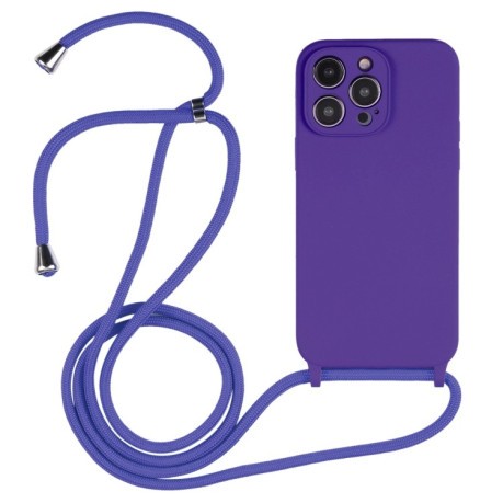 Чехол Crossbody Lanyard Liquid Silicone Caseна iPhone 15 Pro - фиолетовый