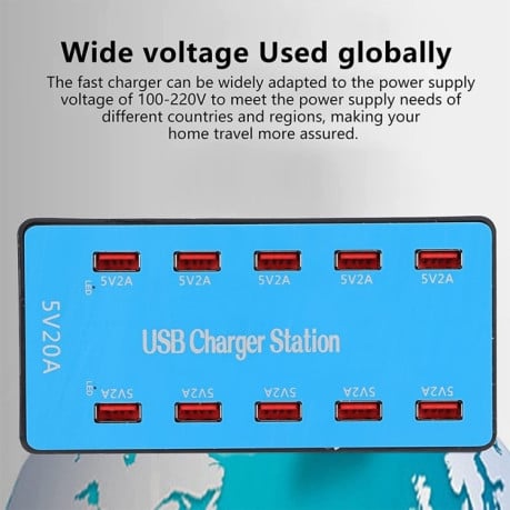 Многофункциональное зарядное устройство A5B 100W 10 Ports USB Smart Charging Station