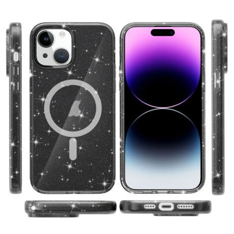 Противоударный чехол Terminator Style Glitter для iPhone 15 Plus - черный