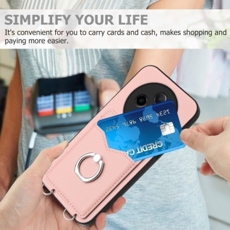Противоударный чехол R20 Ring Card Holder для OPPO A3 Pro 5G - розовый