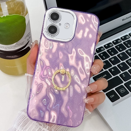 Противоударный чехол Plating Glitter Texture Ring Holder для iPhone 16 - Purple Wrinkles