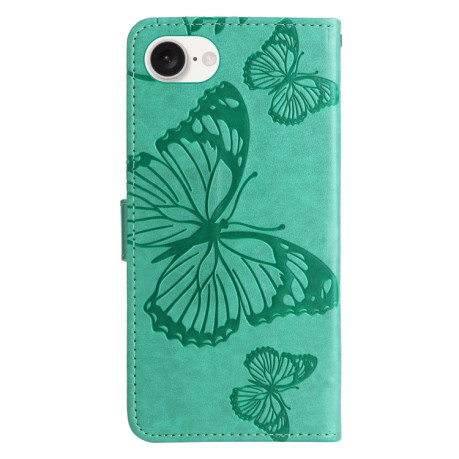 Чехол-книжка Embossed Butterfly для iPhone 16e - зеленый