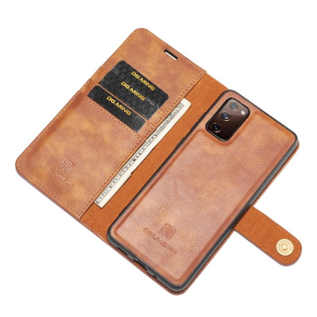 Кожаный чехол-книжка DG.MING Crazy Horse Texture на Samsung Galaxy S20 FE - коричневый