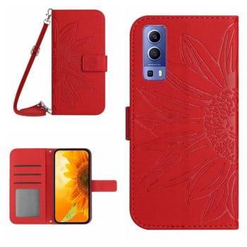 Чехол-книжка Skin Feel с рисунком подсолнуха на Vivo Y72 5G/iQOO Z3/Y52 5G/Y53S - красный