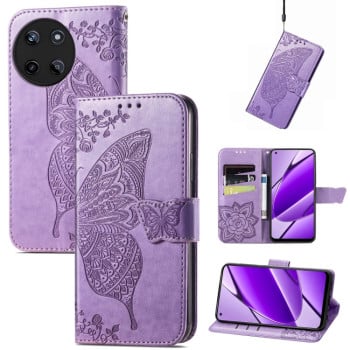 Чехол-книжка Butterfly Love Flower Embossed для Realme 11 4G Global - фиолетовый