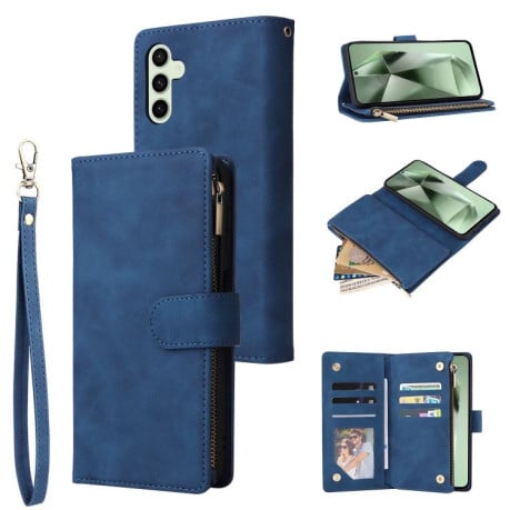 Чохол-книжка Multifunctional Frosted Zipper Wallet з матовою фактурою та ремінцем на Samsung Galaxy S25 FE 5G - синій