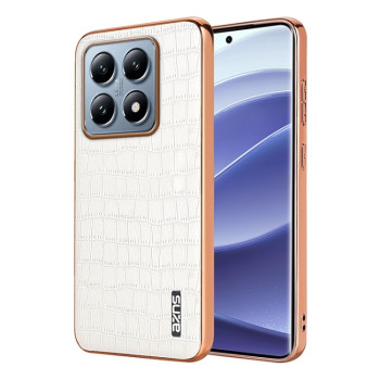 Чехол AZNS металлизированная рамка Electroplated Frame фактура “крокодил” на Xiaomi 14T - белый