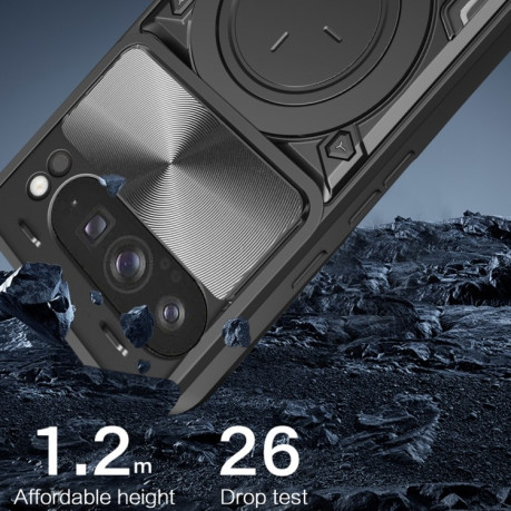 Протиударний чохол CD Texture Sliding Camshield Magnetic Holder для Google Pixel 9 Pro XL - сріблястий