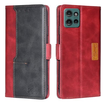 Чехол-книжка с магнитной застежкой и контрастной отделкой на Motorola Edge 50 5G - Red + Black