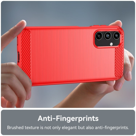 Противоударный чехол Brushed Texture Carbon Fiber на Samsung Galaxy A15 - красный