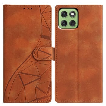 Чехол-книжка Triangles Embossed Leather для Motorola Edge 60 - коричневый