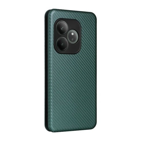 Чехол-книжка Carbon Fiber Texture на Realme GT 6 / GT 6T - зеленый