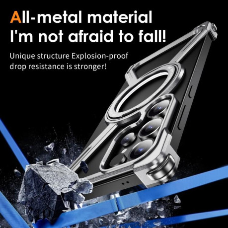 Протиударний чохол Titanium Alloy MagSafe Magnetic Airbag Shockproof для Samsung Galaxy S25 Ultra 5G - сріблястий