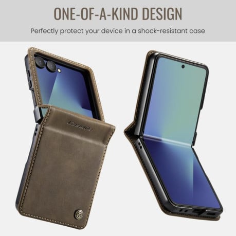 Чохол-книжка CaseMe 033 з фактурою Calf та захистом від сканування RFID на Samsung Galaxy Filp 7 5G - кавовий