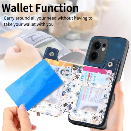 Противоударный чехол Retro Painted Zipper Wallet для OPPO Reno13 F 5G - синий