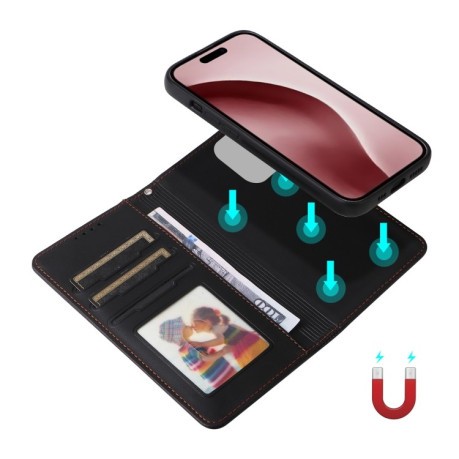 Чехол-книжка BETOPNICE BN-005 2 in 1 Detachable Imitate Genuine Leather для iPhone 16 Pro Max - черный