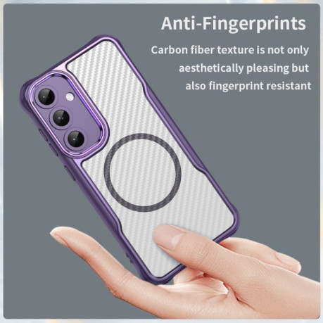 Ударозащитный чехол Carbon Fiber Texture MagSafe Translucent на Samsung Galaxy S25+ 5G - фиолетовый