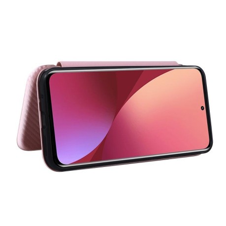 Чехол-книжка Carbon Fiber Texture на Xiaomi Mi 12 5G - розовый