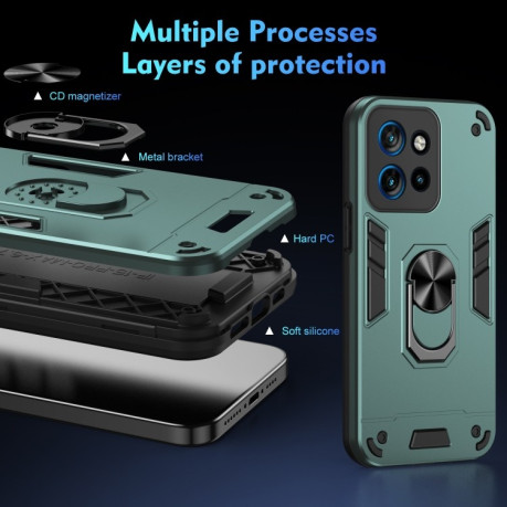 Ударозащитный чехол Shockproof Metal Ring Holder для Motorola Edge 50 Neo - зеленый