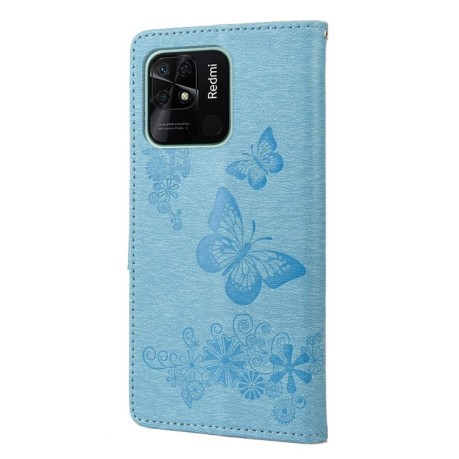 Чехол-книжка Floral Butterfly для Xiaomi Poco C40/Redmi 10c - синий