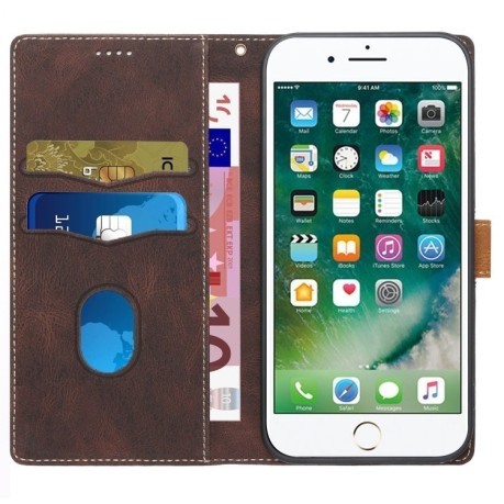 Чохол-книжка Grid Stitching Leather Phone Case with Lanyard для iPhone 16e - коричневий