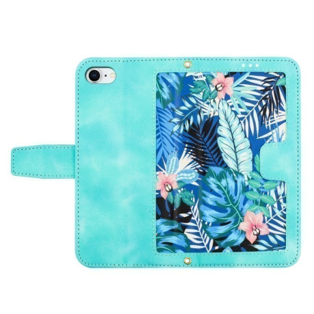 Чехол-книжка Floral Pattern Leather для iPhone 16e - зеленый