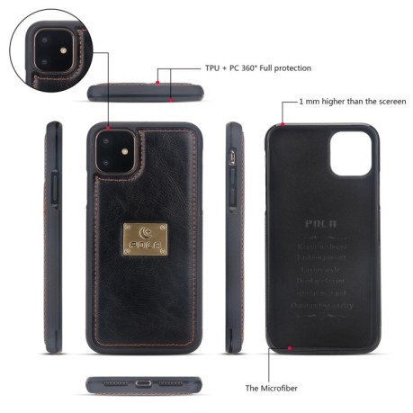 Кожаный чехол-клатч Pola на iPhone 11 Pro Max - черный