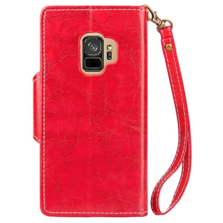 Кожаный чехол-книжка на Samsung Galaxy S9/G960 Retro Crazy Horse Texture Wax со слотом для кредитных карт красный