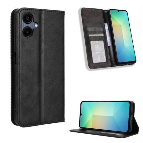 Чехол-книжка Magnetic Buckle Retro Crazy Horse Texture на Samsung Galaxy A06 - черный