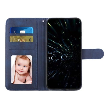 Чохол-книжка зі строчкою та фактурою Calf з магнітним хлястиком на Infinix Note 60 / 60 Pro 5G — синій