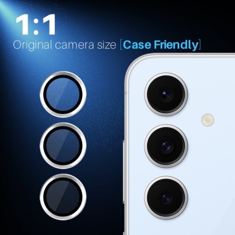 Защитное стекло NORTHJO Glitter Camera Lens Protector Tempered Glass Metal Ring на Samsung Galaxy S24 FE 5G - серебристое