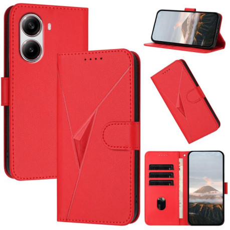 Чехол-книжка Triangle Pattern Buckle Clasp Leather на Xiaomi Poco X7 Pro - красный