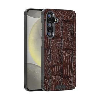 Чехол ABEEL с фактурой Beast Pattern 6D Micro-Embossed с MagSafe из натуральной кожи на Samsung Galaxy S25 FE 5G - коричневый