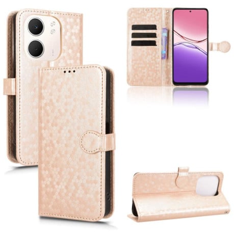 Чохол-книжка з фактурою Honeycomb Dot та магнітним хлястиком на OPPO A5x 5G/4G Global - золотий