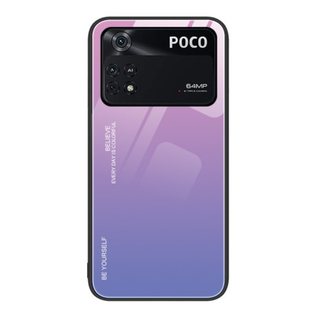 Скляний чохол Gradient Color на Xiaomi Poco M4 Pro 4G - рожево-фіолетовий