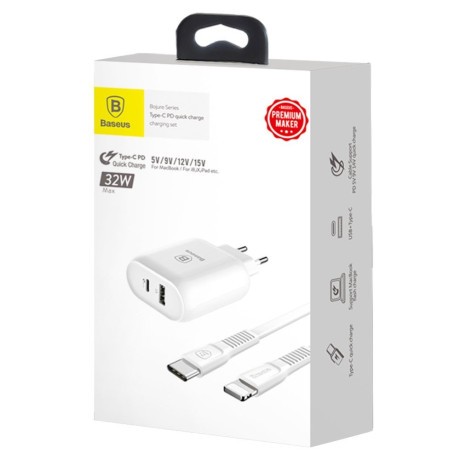 Комплект быстрой зарядки Baseus USB 32W с USB-C / кабель 1m белый
