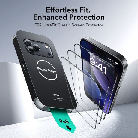 Комплект защитного стекла ESR UltraFit Tempered Glass 2-pack на iPhone 17 Pro - transparent