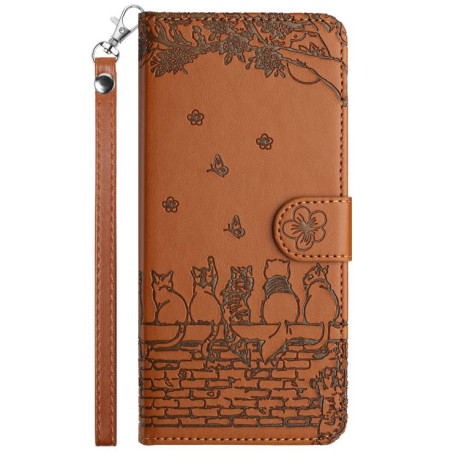 Чехол-книжка Cat Embossing Pattern на Google Pixel 9a - коричневый