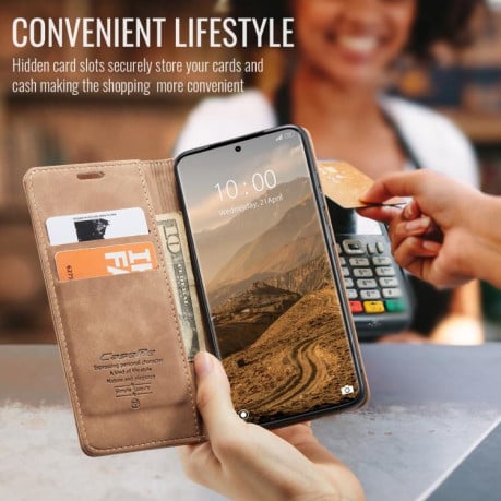Чохол-книжка CaseMe-013 багатофункціональний з кишенькою на карт на Xiaomi Redmi Note 15 4G / 5G /Poco M8 164mm — коричневий