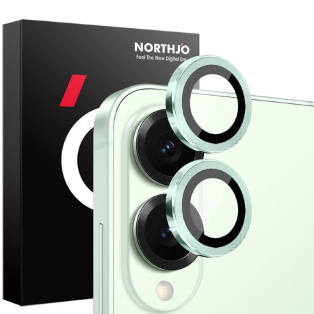 Защитное стекло на камеру NORTHJO Camera Lens Protector CD Metal Ring на Samsung Galaxy S25 Edge 5G - зеленое