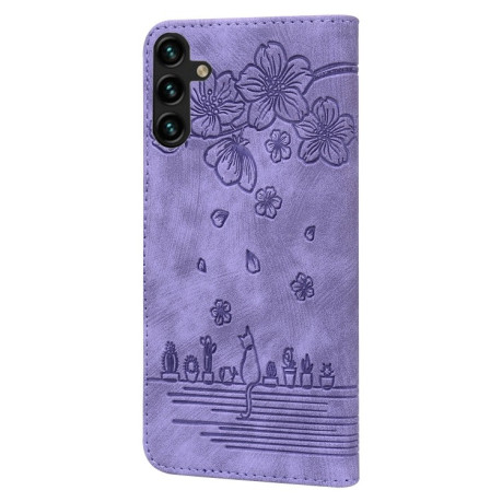 Чохол-книжка Cartoon Sakura Cat для Samsung Galaxy A16 5G - фіолетовий