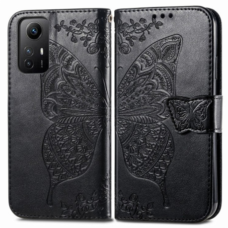 Чехол-книжка Butterfly Love Flower Embossed для Xiaomi Redmi Note 12S - черный