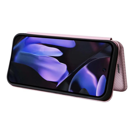 Чехол-книжка Carbon Fiber Texture на Google Pixel 9a - розовый