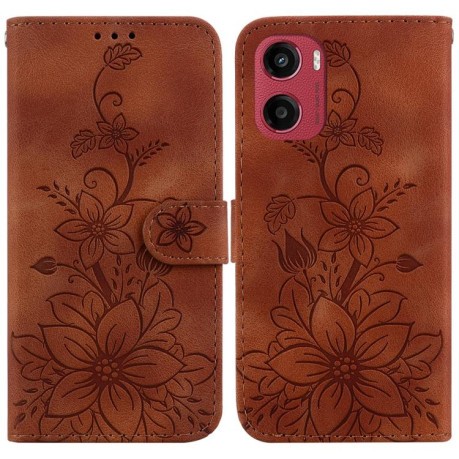 Чехол-книжка Lily Embossed Leather для Motorola Moto G05 / E15 - коричневый