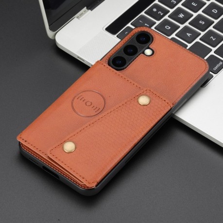 Противоударный чехол Double Buckle для Samsung Galaxy S25 5G - коричневый