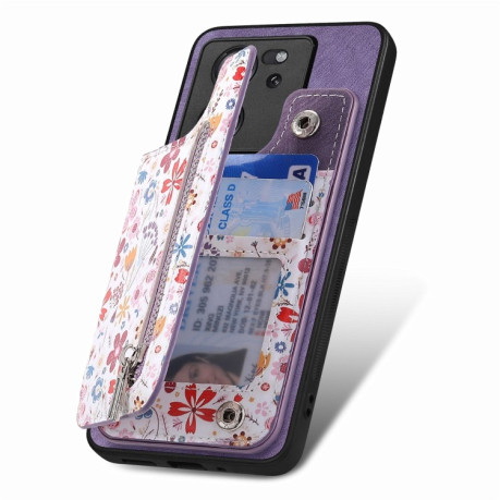 Противоударный чехол Retro Painted Zipper Wallet для Xiaomi 13 Lite - фиолетовый