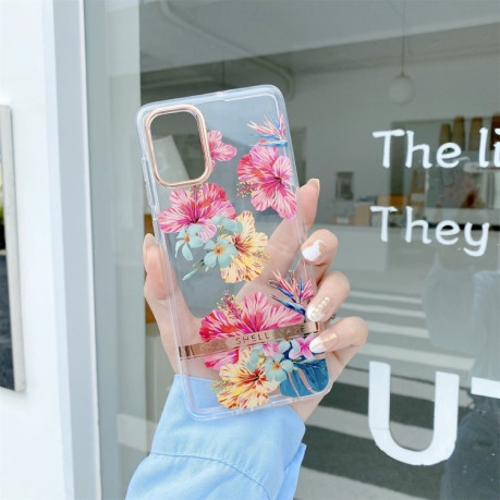 Противоударный чехол Electroplating Flower Pattern для Samsung Galaxy S21 FE 5G - Hibiscus