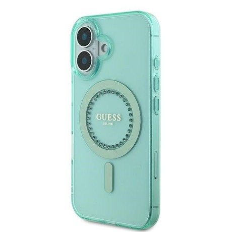 Оригинальный чехол Guess IML Rhinestones MagSafe для iPhone 16 Plus - Green